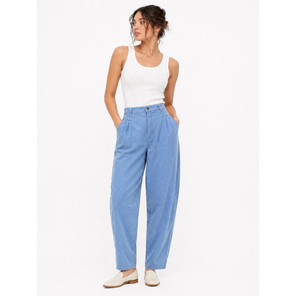 River Trader Y2K High Rise Pleated Tapered Corduroy Pants Blue Slouchy Normcore